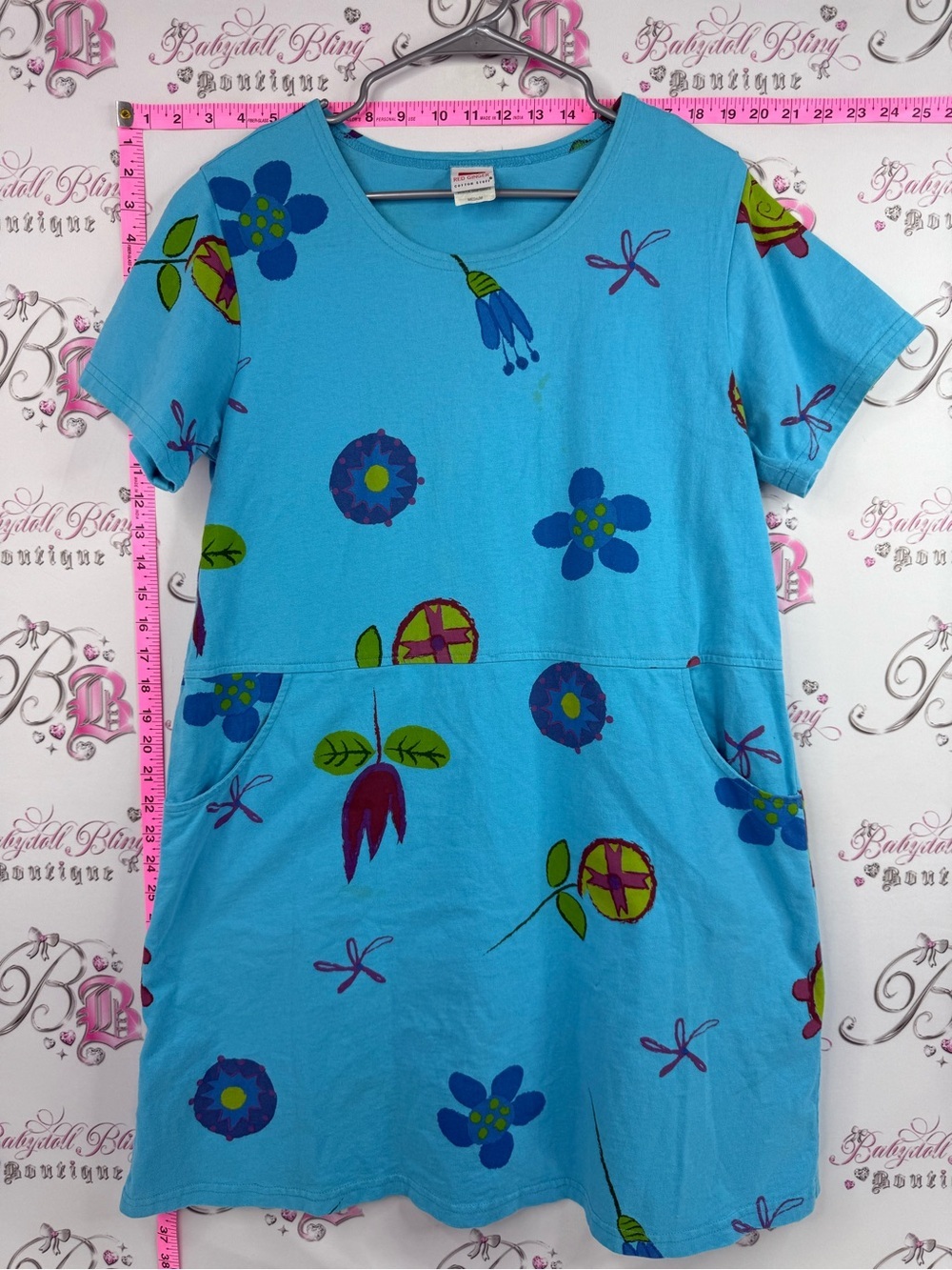 Red ginger dress pockets floral vintage Blue Floral Pocket Mini Dress